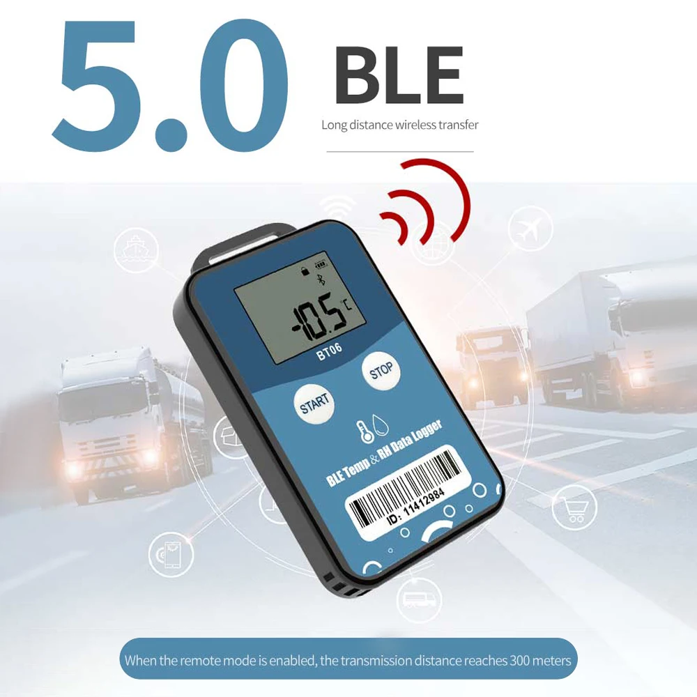 BT06 registratore di dati di umidità di temperatura Bluetooth registratore di dati digitale a 32000 punti registratore di Report PDF per laboratorio di catena del freddo