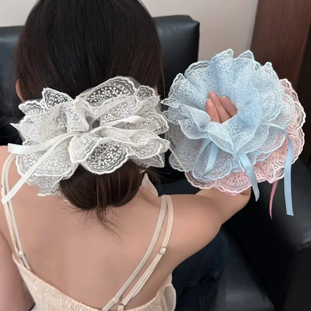 Sweet Lace Trim Lace Scrunchies Multi-Layer Elastic Hair Bands Ponytail Holder Girls