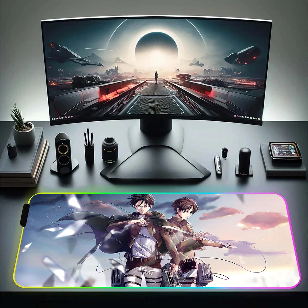 Attack On Titan RGB Pc Gamer Keyboard Mouse Pad Mousepad LED Glowing Mouse Mats Rubber Gaming Computer Mausepad