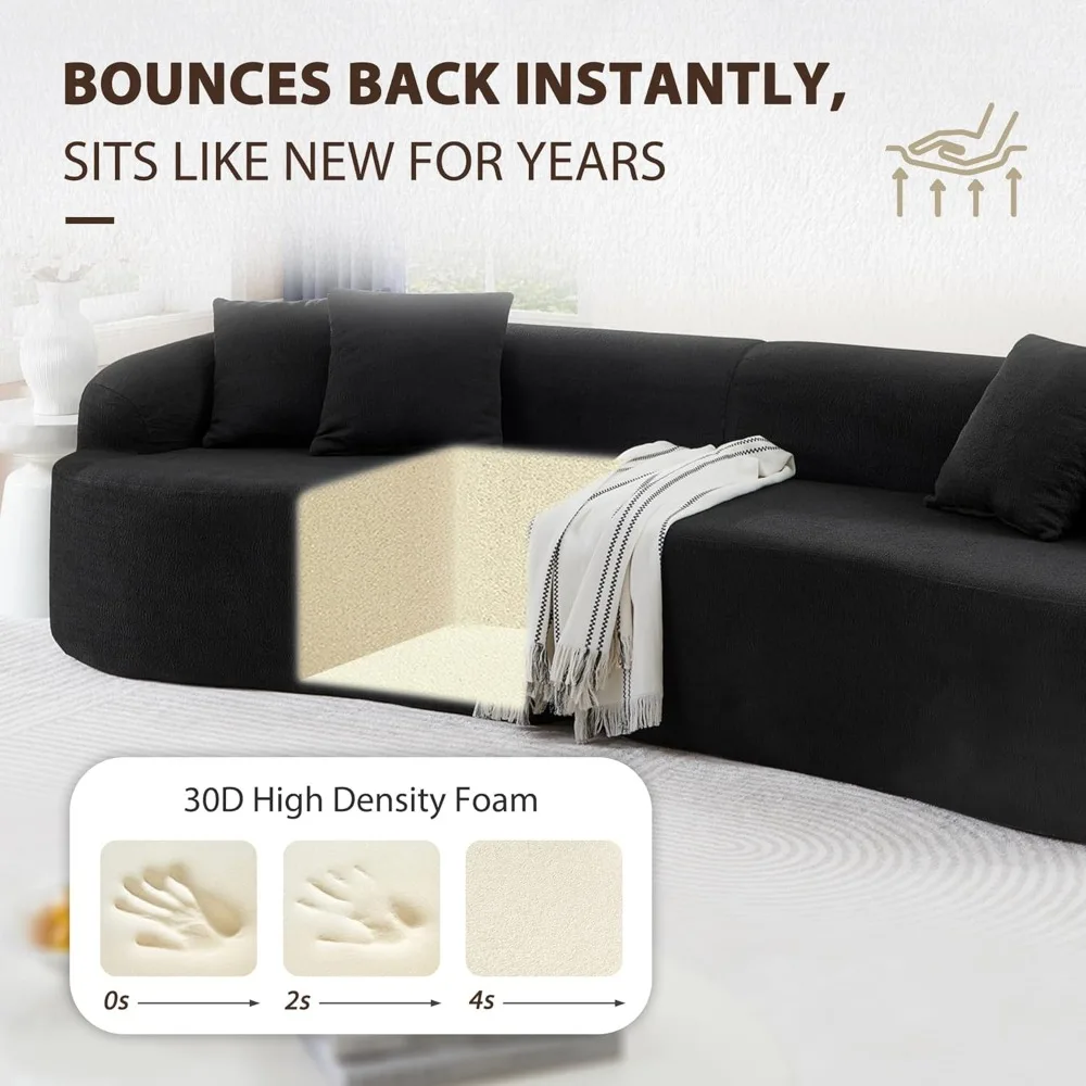 أريكة مقطعية حديثة وبسيطة بأربعة مقاعد، تصميم وحدات منحنية، راحة سحابة بدون عظم، تنجيد صوف الحمل #6