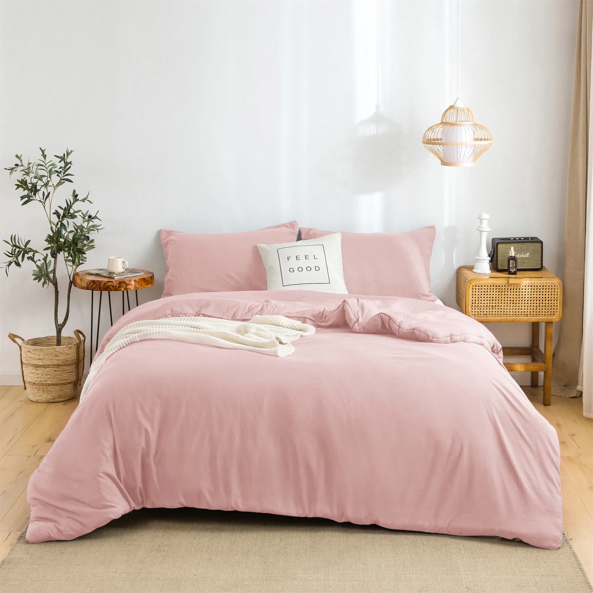 

Queen size Pink Bedding comforter set and pillow sham Lightweight Use Warm Fluff double bed UltraSoft Washed Cotton All Season