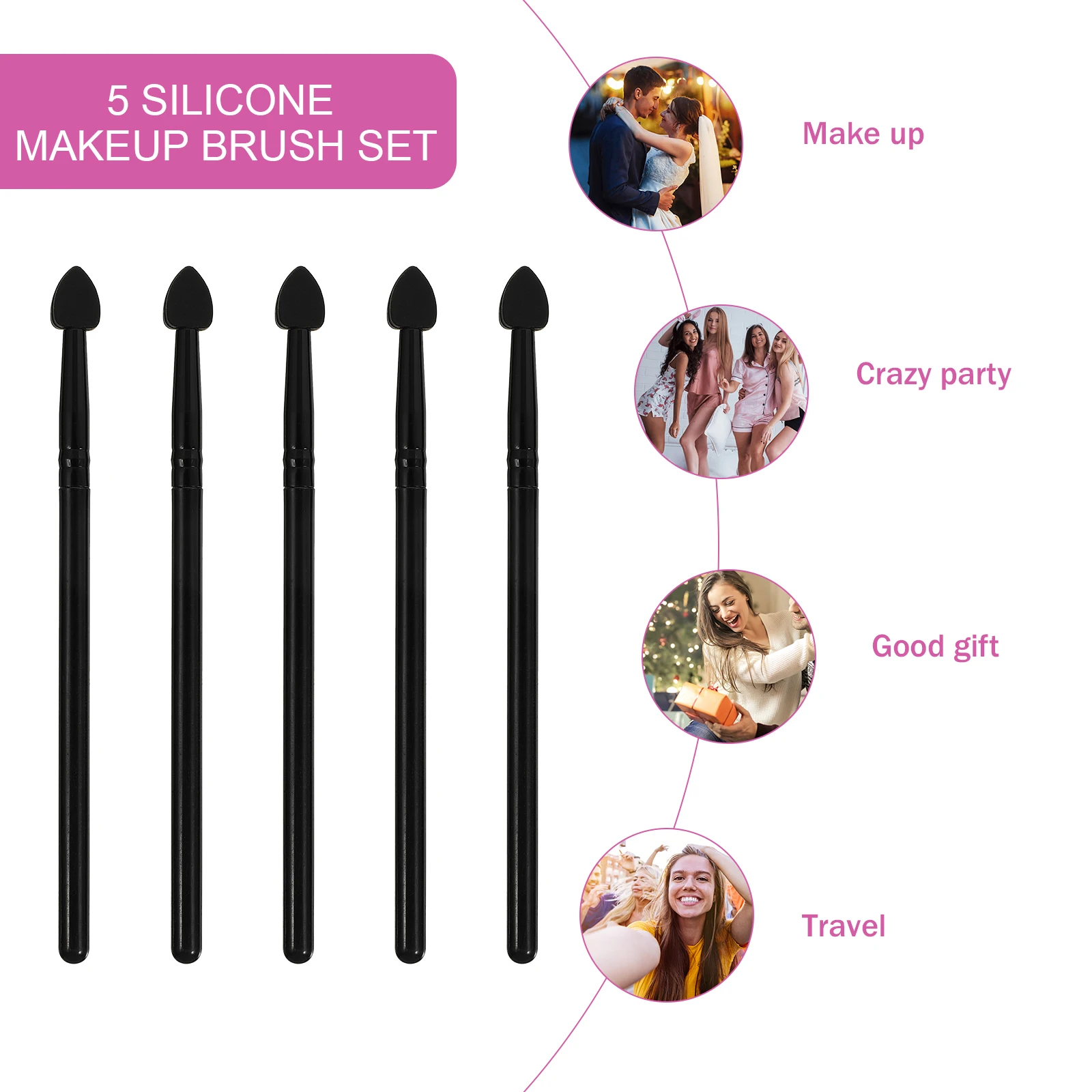 5Pcs Makeup Brushes Professional Eyeshadow Tools Smooth Silicone Handle Black Color Daily Eye Accessories