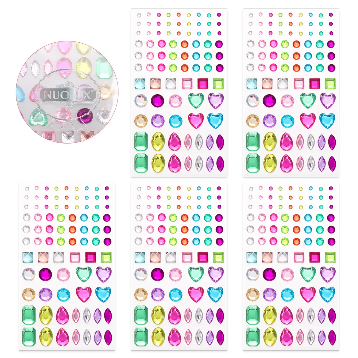 

5 Sheets Self-Adhesive Acrylic Rhinestone Stickers Assorted Multicolor Shapes for Scrapbooks Crafts Car Decorations Crystal