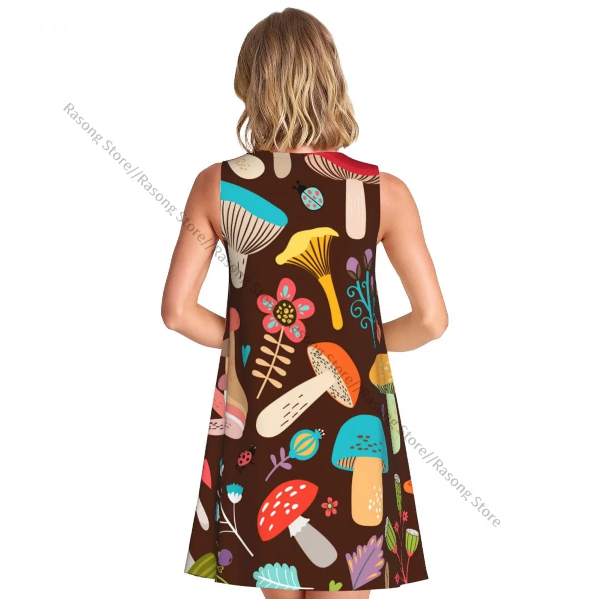 女性のドレス夏カジュアル T シャツドレスビーチカバーアップ漫画の葉キノコタンクドレス