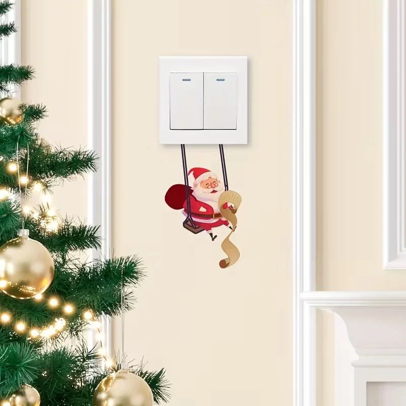 1 creative swinging Santa Claus Christmas light switch sticker - waterproof, PVC wall sticker, suitable for bedroom decoration