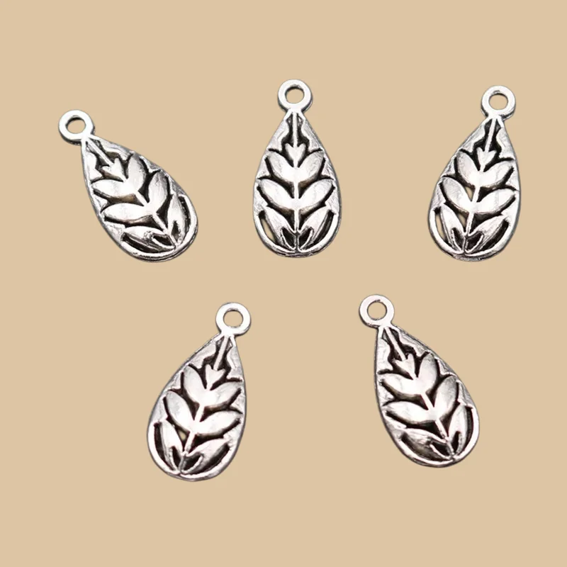 3D Plant Metal Pendant, Fir Tree Charms, Water Drop Charms, Ancient Plant Fossil Charms, 18*9mm A478 Silver Plated 20pcs