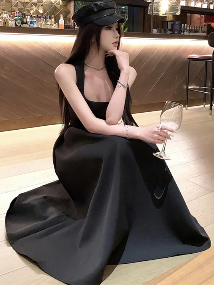 가을 겨울 핑크 섹시 슬링 롱 드레스 여성 우아한 바디콘 리본 드레스 2025 한국 패션 시크 페스티벌 이브닝 드레스