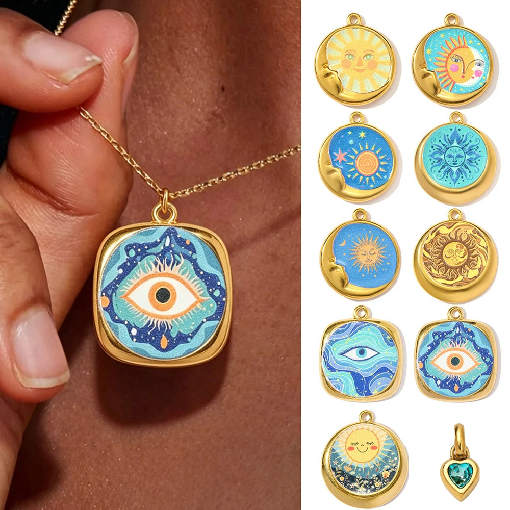Wholesale Colorful Sun Star DIY Charm Pendant for Women's Garden Flower Necklace Titanium Steel Jewelry Gold Color Pendant