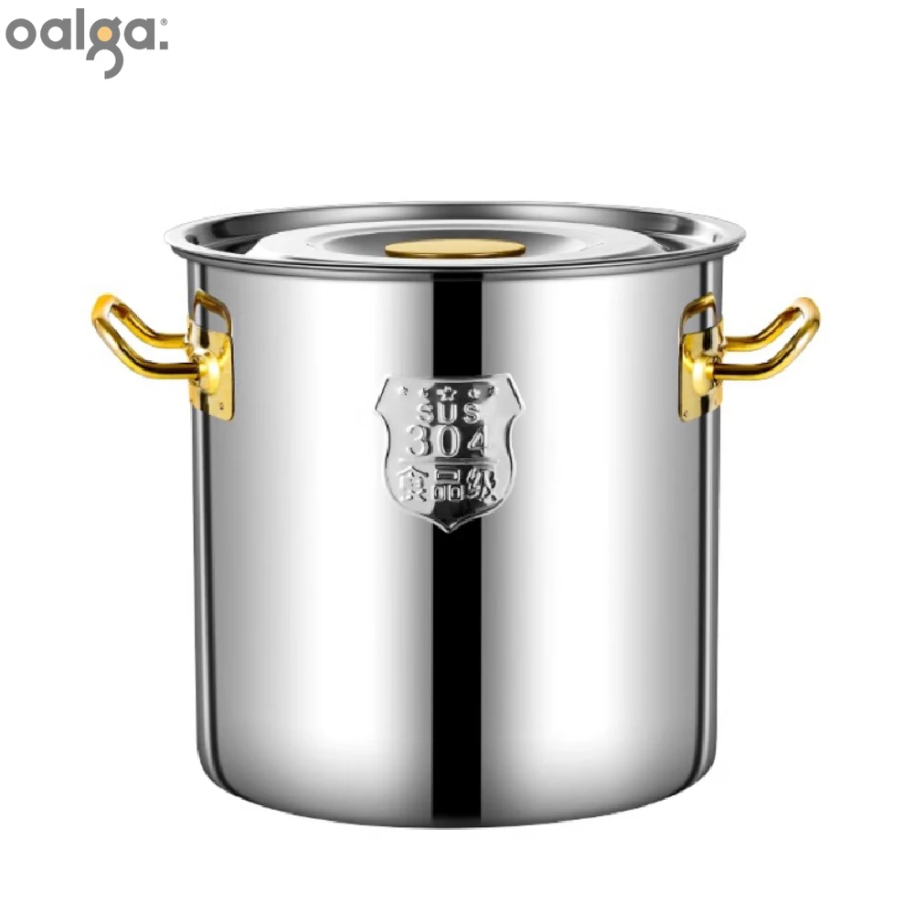 304 Stainless Steel Soup Barrel Thickened Round Bucket With Lid Commercial Soup Bucket Oil Barrel Household Large-capacity Pot