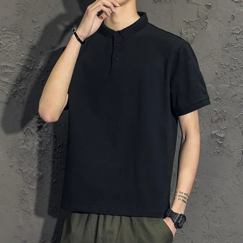

Polo Men's T-shirt 5xl with Collar Male Tee Shirts Plain Top No Logo Clothes Black Streetwear Short Quarter Sleeve Basic Cotton
