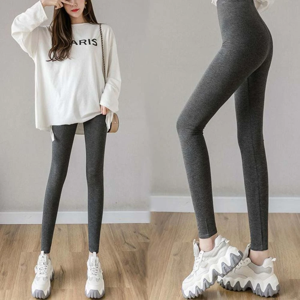

Soft Thin Women Leggings Solid Color All Match High Waist Yoga Pants Trousers Stretch Pants Slim Stretch Cropped Pants Indoor