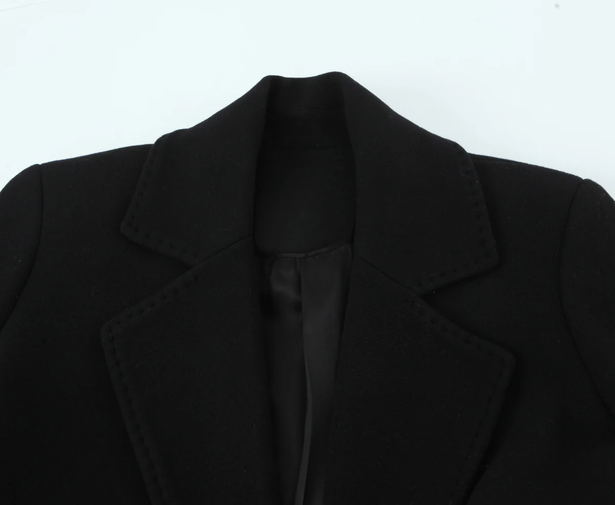 Autumn Women's Lapel Long Woolen Jacket Coat With Belt Elegant Winter Female Solid Coats Fashion Lady Jackets Streetwear 2025