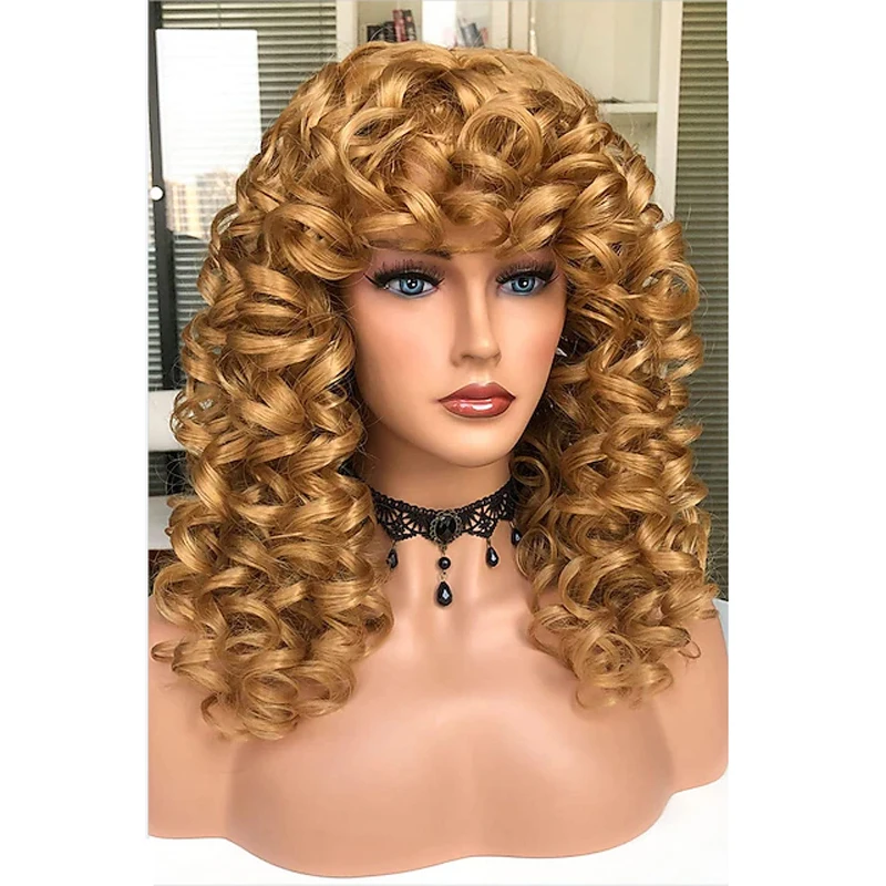 HAIRJOY Lange lockige gewellte blonde Perücken für Frauen, Cosplay, synthetische Perücke, hitzebeständige Faser, Ersatzperücke, Halloween-Party-Perücken – Detail 10