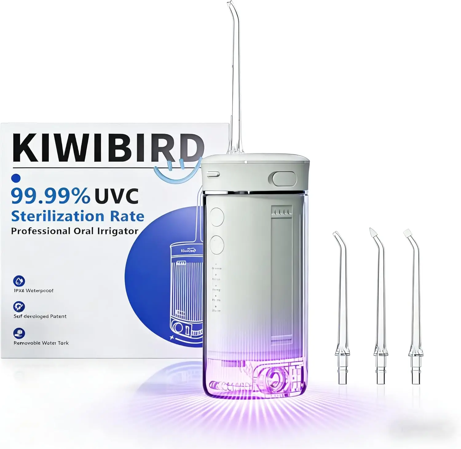 

Ультрапортативный беспроводной ирригатор для полости рта с УФ-светом, водонепроницаемость IPX8, 3 режима для путешествий и ухода за брекетами