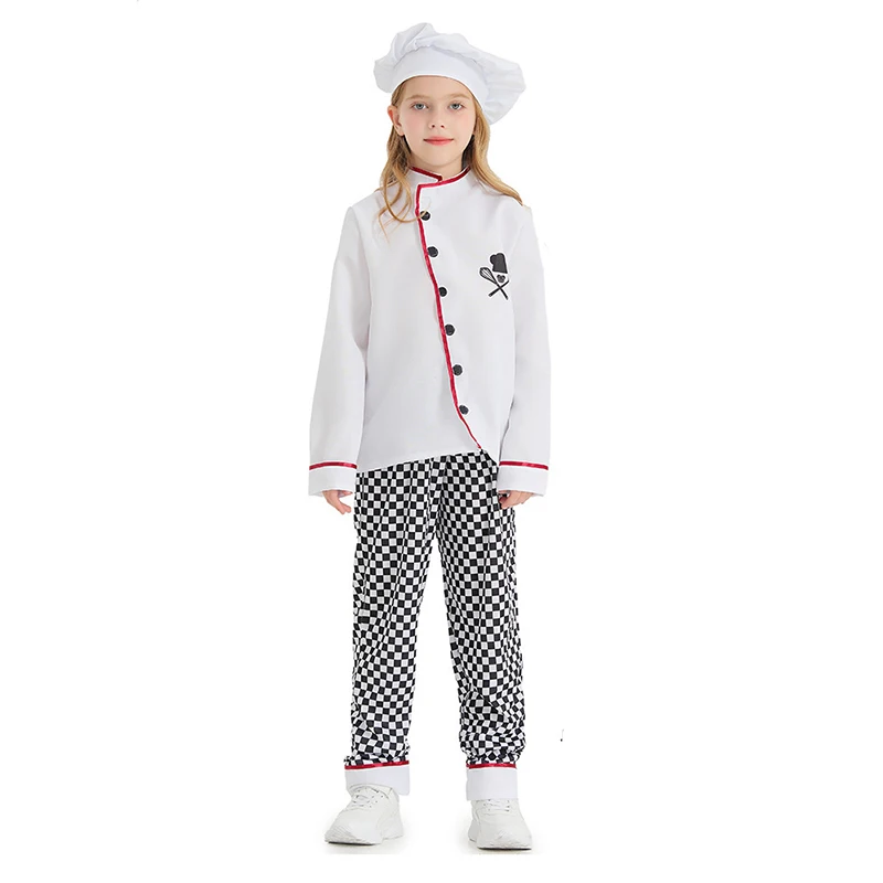 2024 New Arrival White Girl Kitchen Cook Uniform Dress Up Outfit Boys French Chef Costume