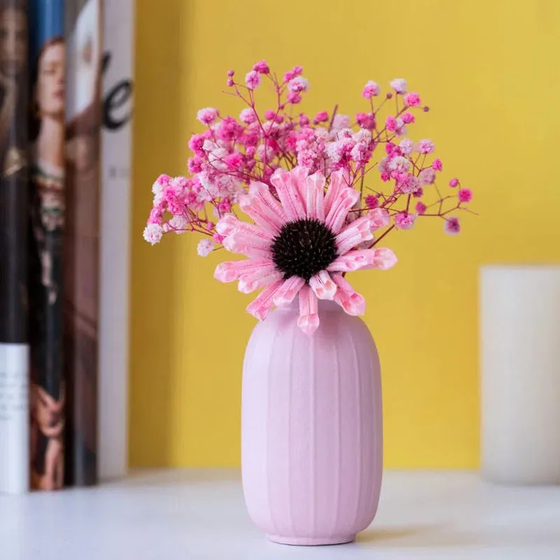 

High-end Dried Flower Arrangement Decoration Ceramic Vase Ornaments All-match Small Flower Pot Living Room Entrance Flower Pot