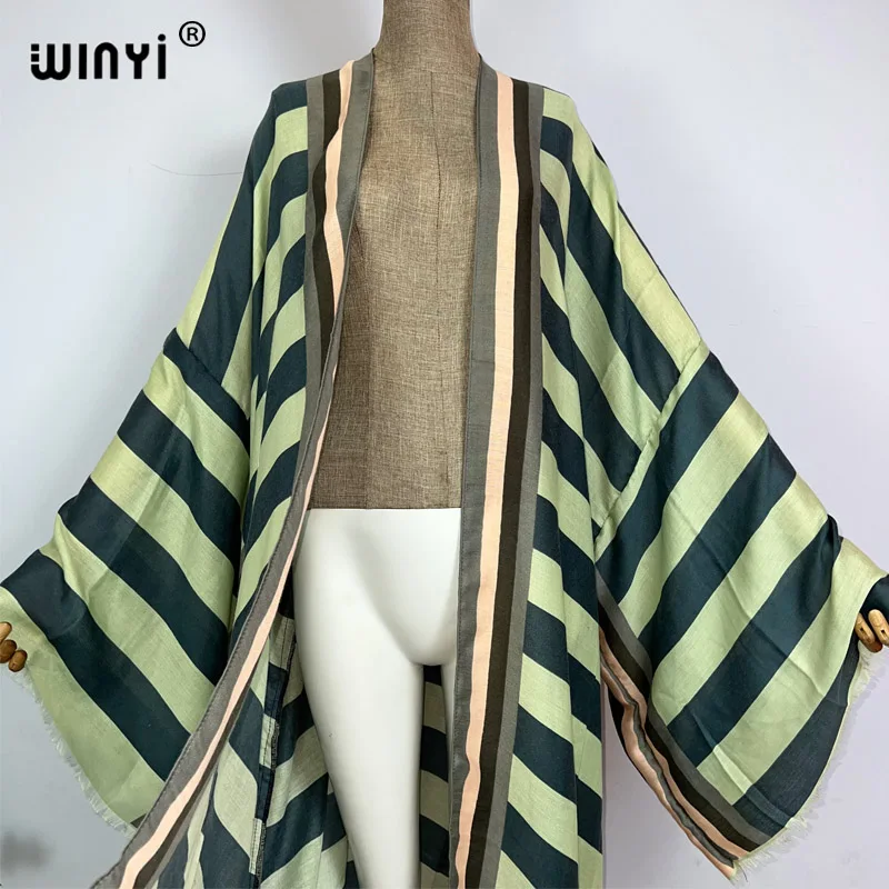 WINYI kimono Africa letnia nadruk w paski boho plażowe stroje kąpielowe elegancki kardigan seksowna wakacyjna sukienka na plażę maxi strój kąpielowy