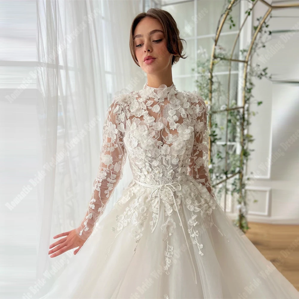 2025 Elegant Long Sleeves Women Wedding Dresses High Collar A-Line Bridal Gowns Princess Beach Ball Vestidos De Novia Customized