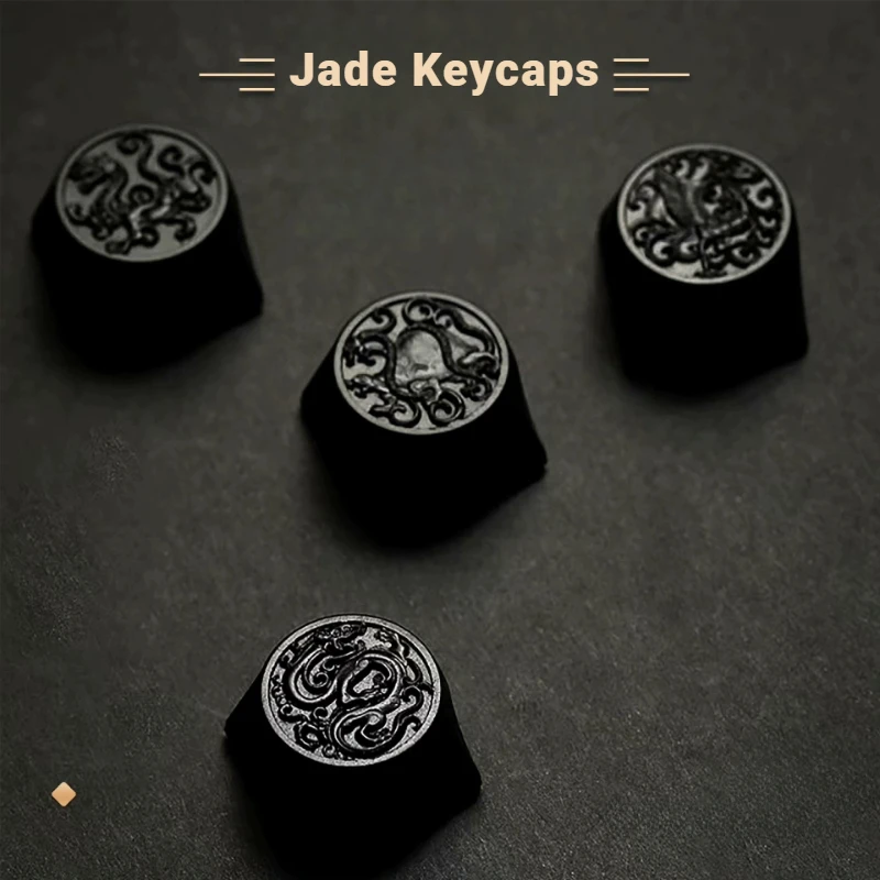 

ECHOME Dark Jade Keycap The Four Symbol Theme Hand-carved Translucent Keyboard Cap Custom Artisan KeyCap for Mechanical Keyboard