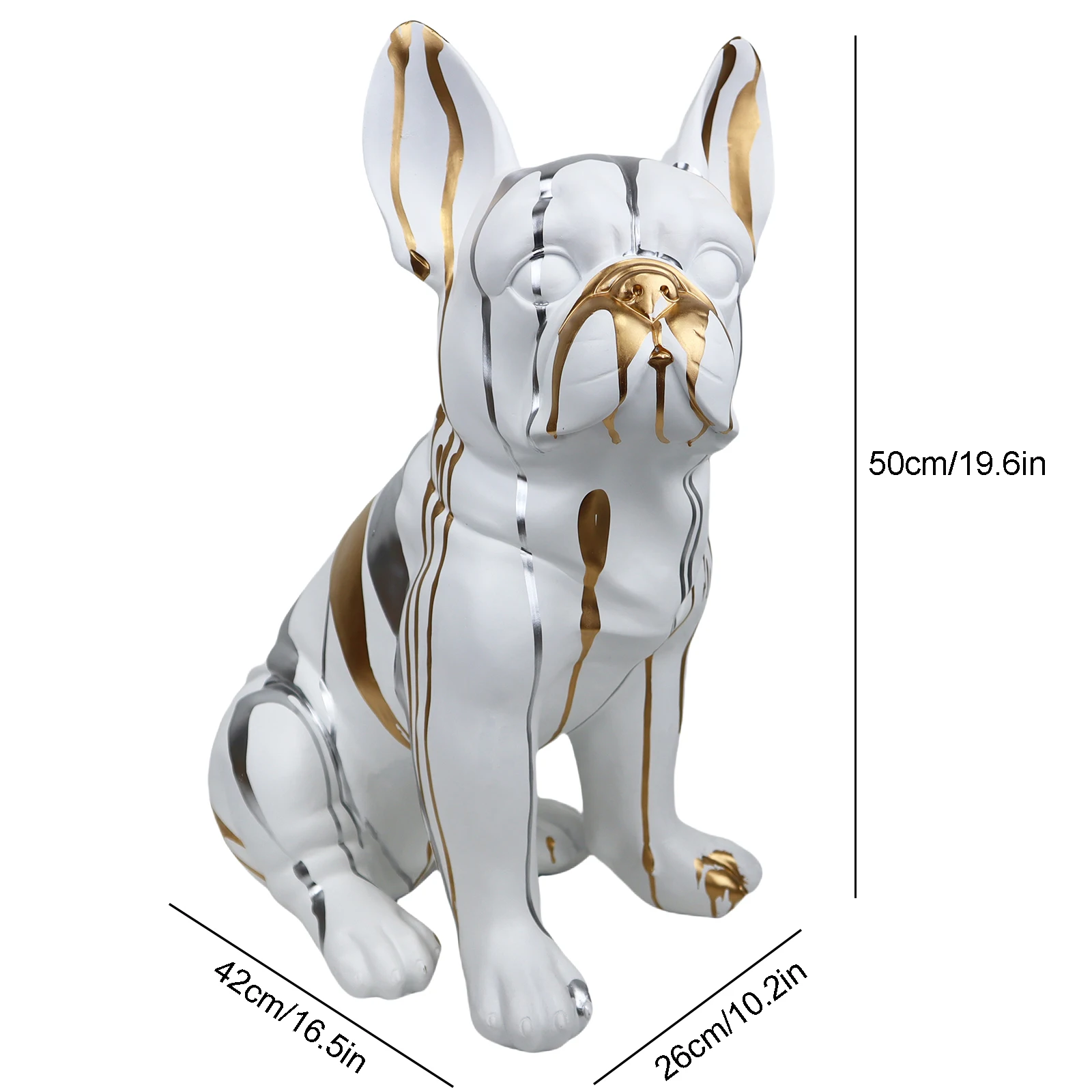Creative Handmade Artwork Inkjet Bulldog Sculpture Siting Resin French Bulldog Statue for Home Decor