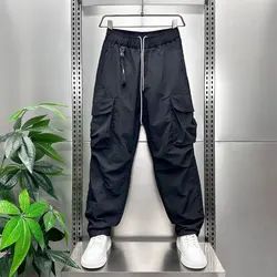 Straight Tube Lazy Trendy Work Pants For Men In Spring And Summer New Styles With Large Pockets Leg Binding Casual Teenagers