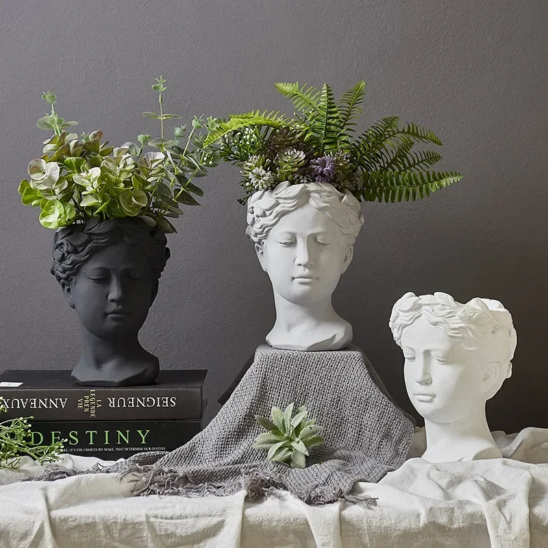 Greek Statue Goddess Flower Pots Head Retro Venus Vase Home Decoration Accessories Ornament Decor Tabletop Decorative