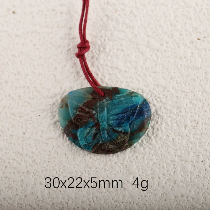 Multi-Color Chrysocolla Semi-precious stones Carving Pendant for Necklace Stone Fashion Natural Jewelry Size：30x22x5mm 4g