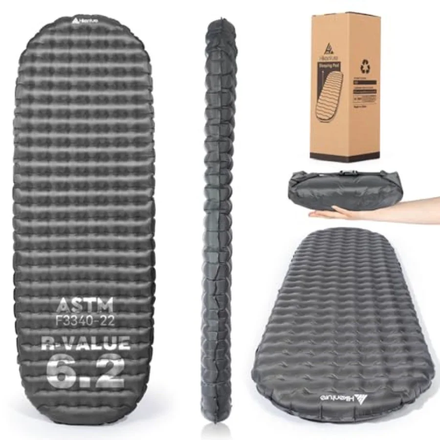 

Camping Sleeping Pad with 6.2 R-Value Ultralight Camping Mattress for All Season Compact and Insulated Sleeping Mat for Backpac