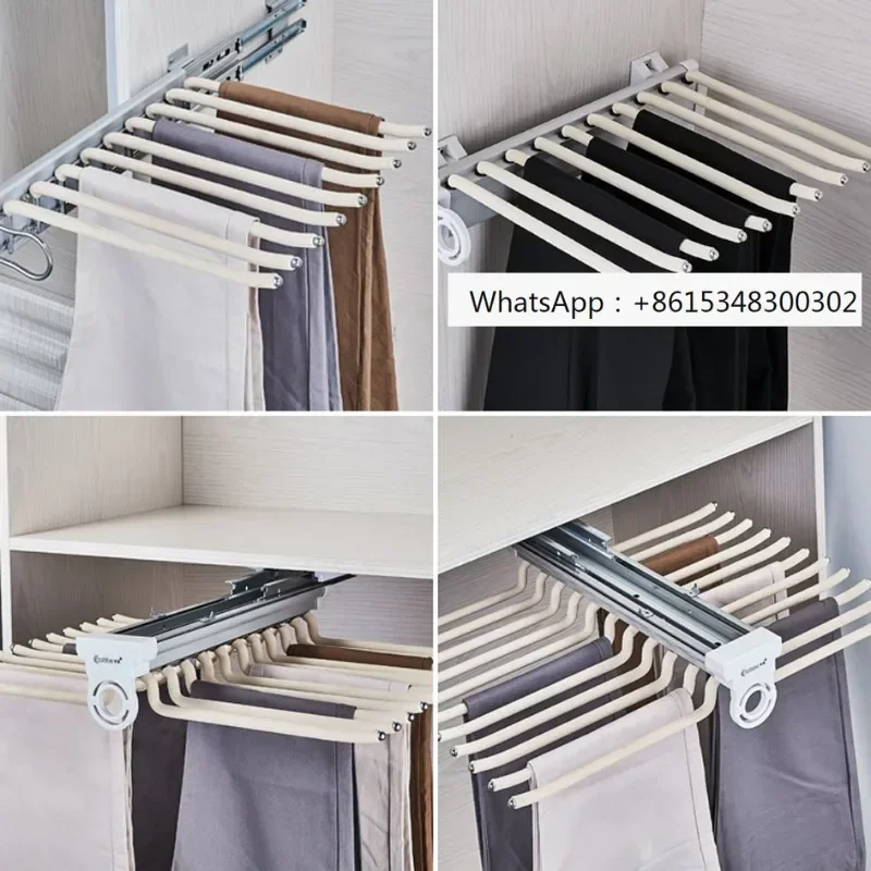 

Wardrobe Clothing Holders Trousers Racks Telescopic Pants Shelves Push-pull Damping Dress Organizer Cabinet Clothes Storage Rack