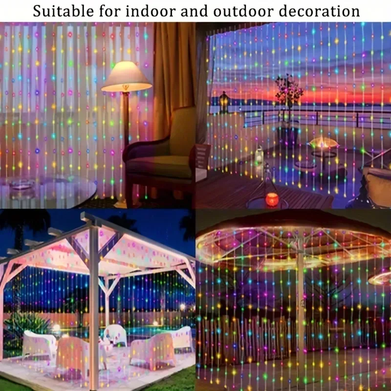 Solar LED Curtain Light Outdoor Garland Solar Fairy String Light Pavilion Garden Party Holiday Christmas Decor Copper Wire Lamps