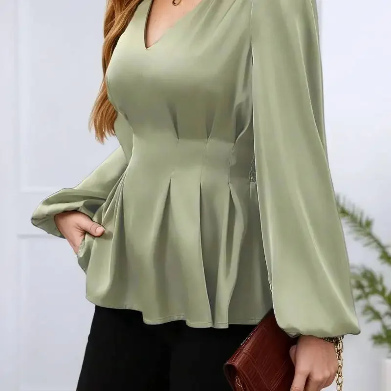 

Женская рубашка плиссе | Сексуальный дизайн для похудения, элегантный стиль с длинными рукавами, юбка с завязкой на талии