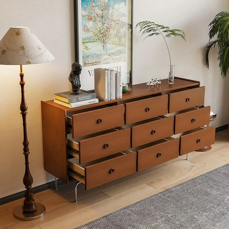 

K Simple solid wood chest, retro storage side cabinet, Nordic living room, bedroom storage cabinet