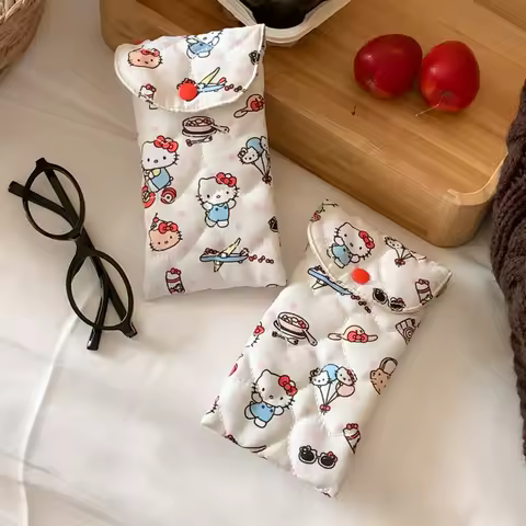Sanrio Hello Kitty Cotton Glasses Bag Prevent Scratches Outdoor Sunglasses Box Cute Kitty Cat Sunglasses Protective Bag Gift