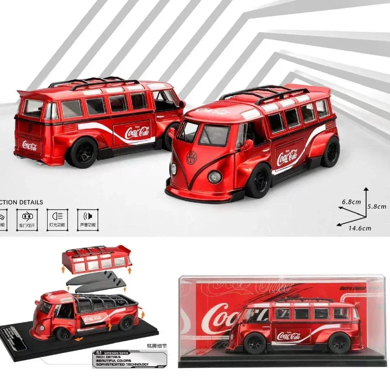 1:32 T1 Bus Modell Sound Licht Kinder Junge Diecast Spielzeug Fahrzeug Kollektive Wohnkultur Metall Miniatur Voiture – Detail 9