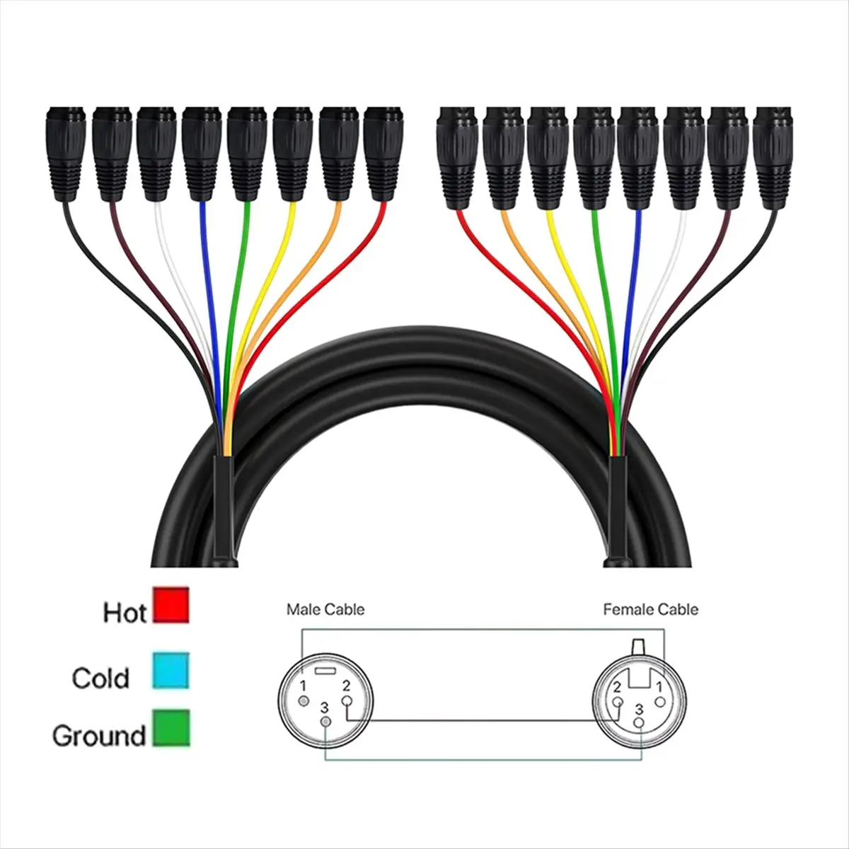 A73T 8 Channel 2m Professional Multi-Media 3 Pin XLR Cable Male to Female Balanced Audio Extension Cord