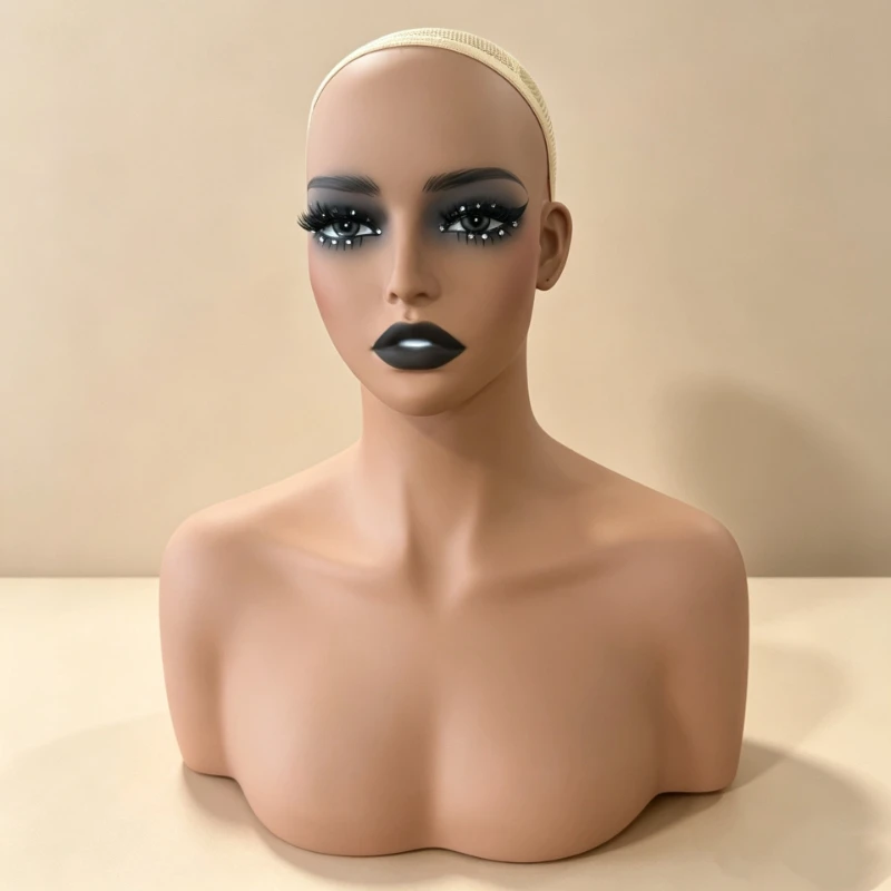 European and American new wig female head model makeup model head half body double shoulders PVC African model head