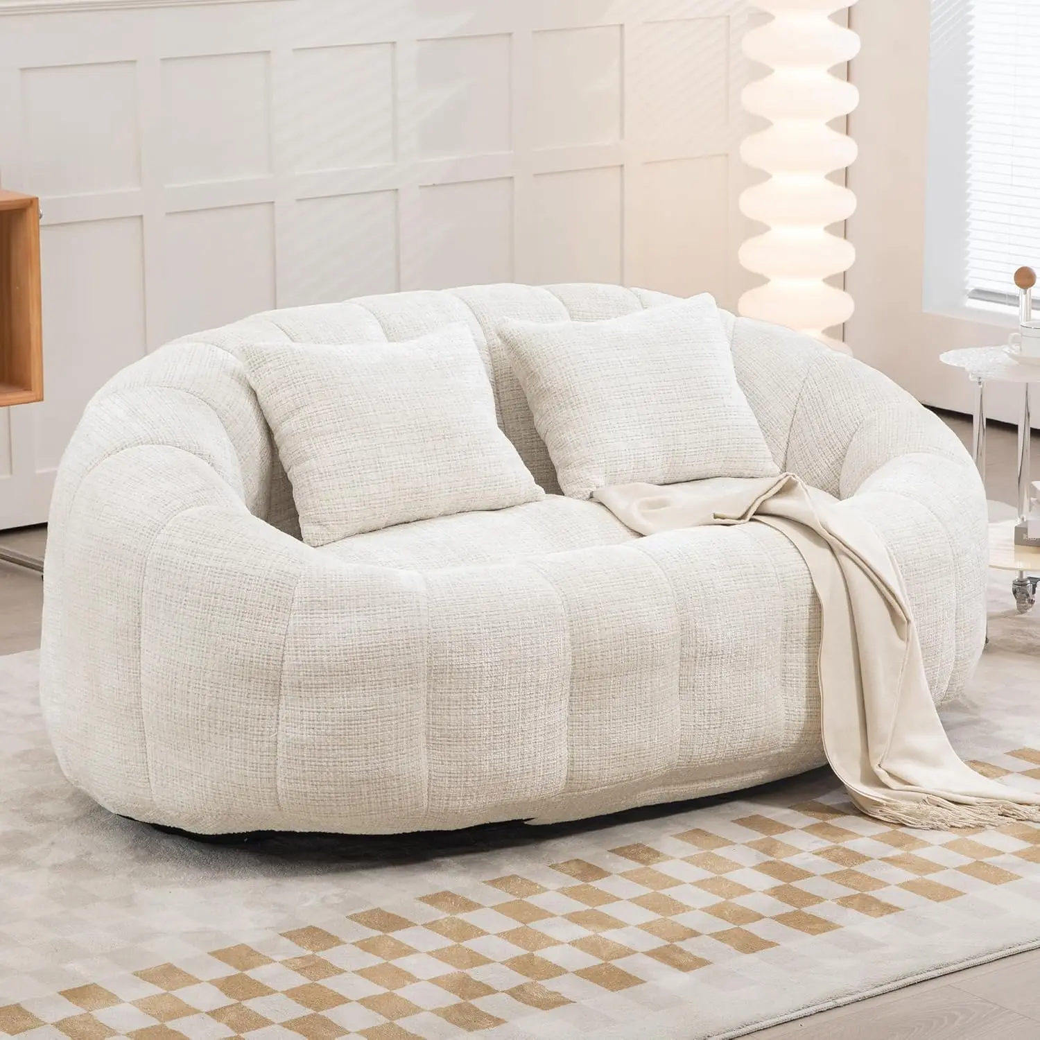 Bean Bag Sofa, Chenille Upholstered Memory Foam Stuffed Lazy Floor Sofa Accent Bean Bag Couch, Giant Bean Bag Sofa For Adults,