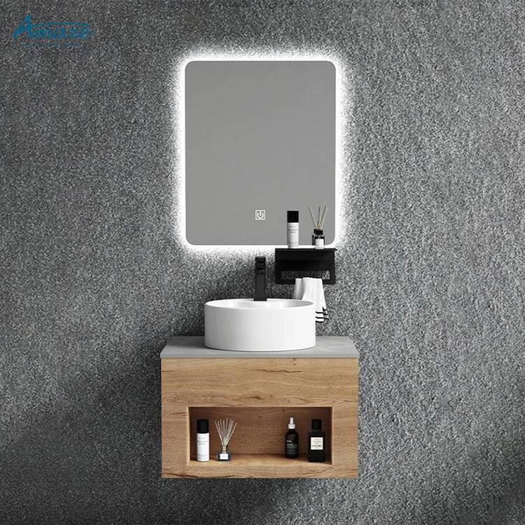 Lavabo de encimera moderno de acero inoxidable, tocador de baño con espejo, gran oferta