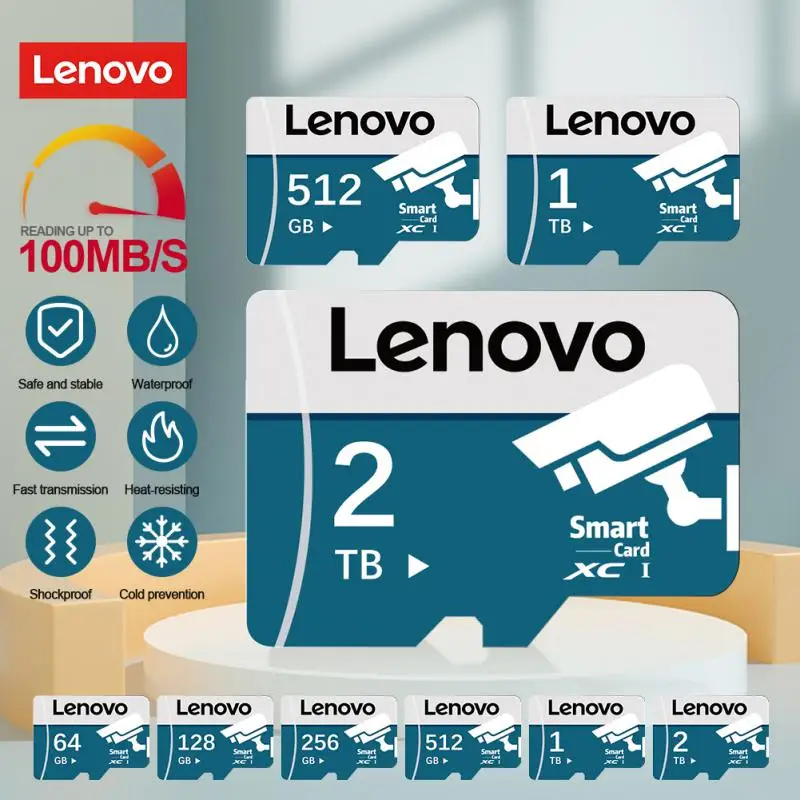 Lenovo EVO PLUS Memory Card 2TB 1TB 512GB 256GB High Speed 100 MB/S Micro TF SD Card Class 10 U3 TF Cards UHS-I 128GB Flash Card