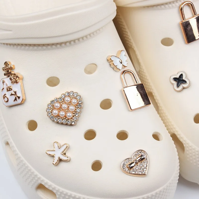 12 قطعة حلية الأحذية لـ Crocs لتقوم بها بنفسك قفل معدني حجر الراين اللؤلؤ زينة الأحذية اكسسوارات السحر ل قباقيب حقيبة الشرائح الصنادل
