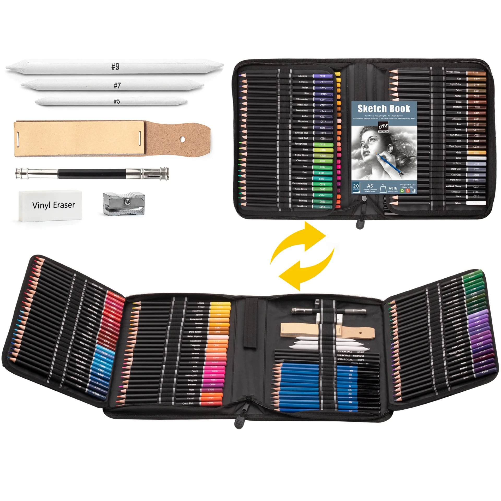 

144 Pack Drawing Sketching Coloring ,Include 120 Professional Soft Core Colored Pencils,Sketch & Charcoal Pencils,Sketchbook