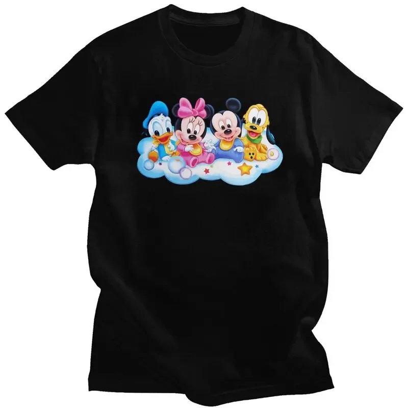 Mickey Mouse Men T Shirt Pure Cotton Tee Donald Duck Minnie Tshirts Short-Sleeve Novelty T-shirt Clothing