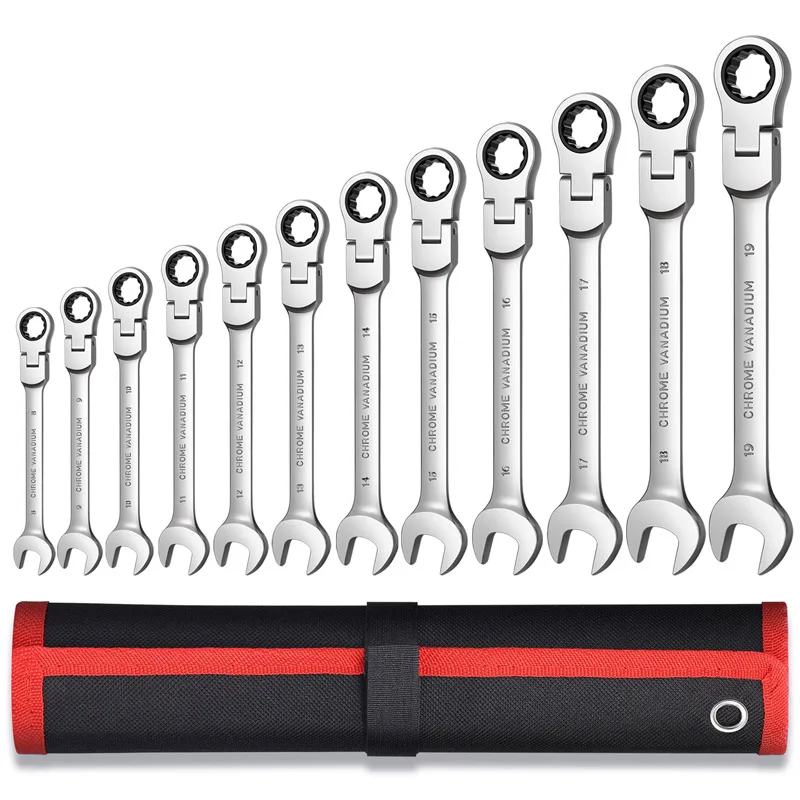 Flexible Ratchet Wrench Set,Metric Spanner Gear Ring Ratcheting Combination Wrench Kit Perfect for General Household, Garage