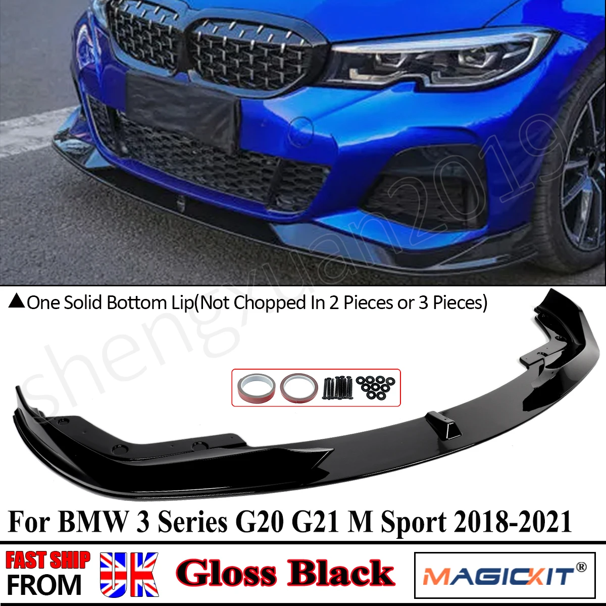 

For 2019-2022 BMW 3Series G20 330i M Sport Front Bumper Lip AC Style Gloss Black