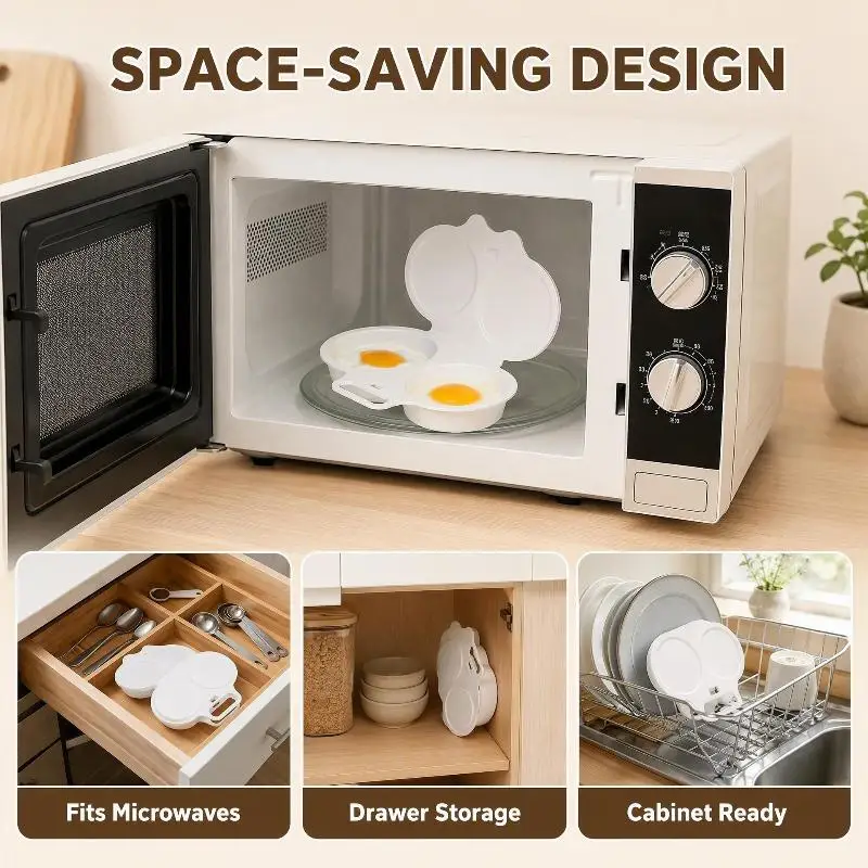 Microwave Egg Poacher Dual Cavity Breakfast Maker With Lid Handle Food Grade Oil Free Cooking Egg Cooker Mold Kitchen Tool