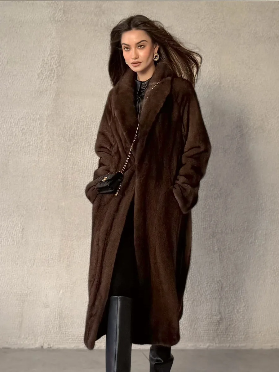 HDHOHR 2026 NewThick Warm Long Faux Mink Fur Coat Women With Belt Luxury High Quality Elegant Chic Fluffy Fur Jacket Girls