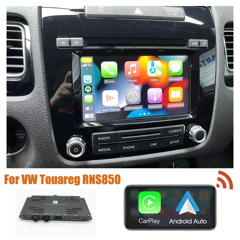 RCD550 Radio inalámbrica CarPlay y Android Auto módulo interfaz de vídeo de coche para Volkswagen Touareg adaptador de cámara de navegación