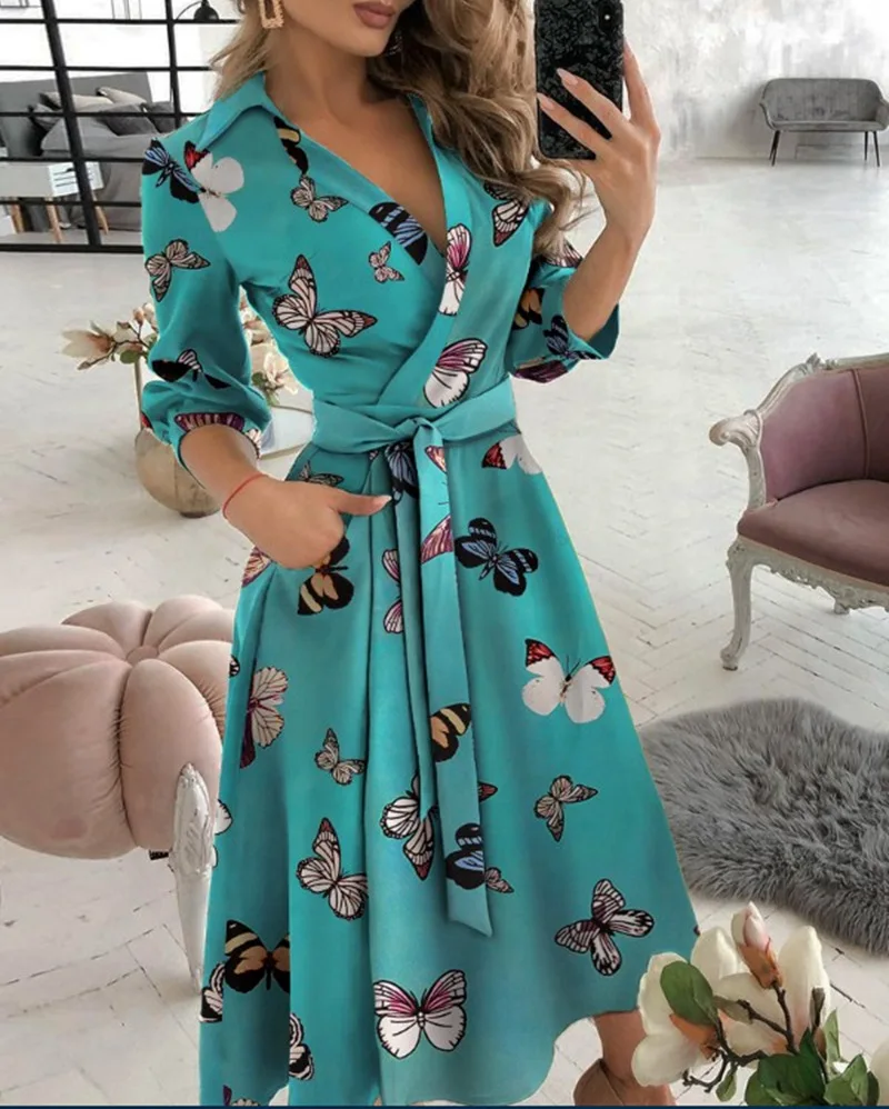 Women Print Dress Sexy V-Neck Bat Sleeve Ruffl Flowers Print Bohemian Beach Sundress Ladies Loose Summer Vacation Mini Dresses