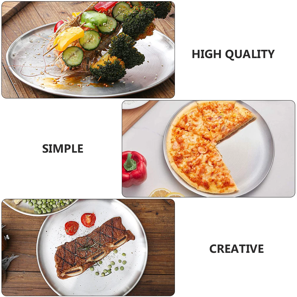 

2Pcs Stainless Steel Steak Plate Barbecue Disk Round Food Tray Salad Dessert Fruit Snack Plate Household Tableware