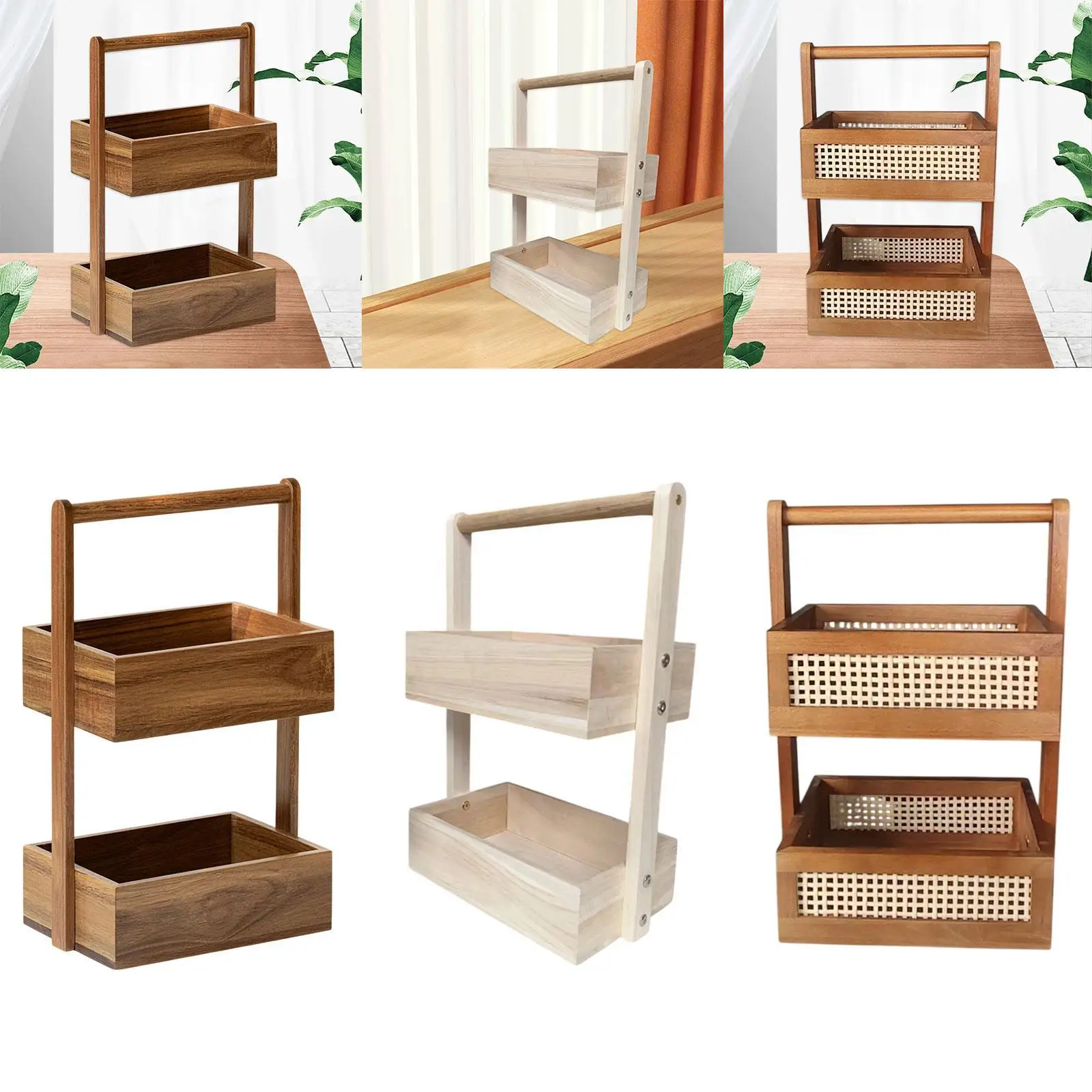 Panier à fruits à 2 couches, caddie de douche en bois léger polyvalent moderne bricolage